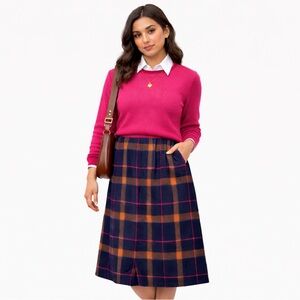 Vintage Katie Brooke Wool Skirt A-Line Size 16 Navy Blue Brown Pink